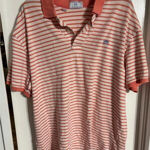 Vineyard Vines Men's Polo in Coral and White Stripes xl